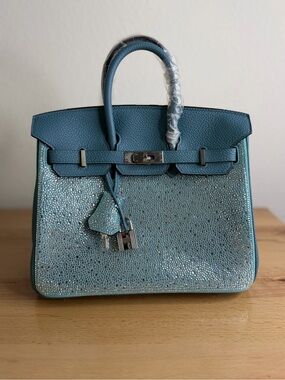 Sparkle bag H Birkin 25 Swarovski bling crystal Bleu atoll JEAN Bleu de nord PHW